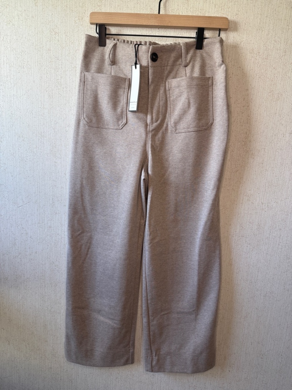 Wide-Leg High-Waist Trousers in Light Beige